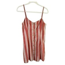 Urban Outfitters Dress Womens Small Linen Striped Button Detail Criss Cross Back