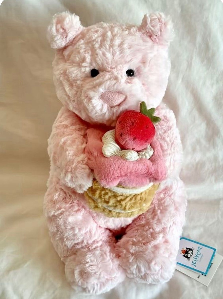 Jellycat Pink Bear Holding Strawberry Shortcake Medium leola bear