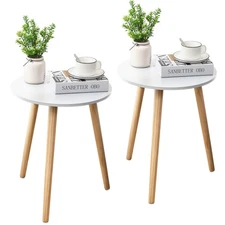 Round Side Table Set of 2, White Nightstand Coffee End Table for Living Room,...