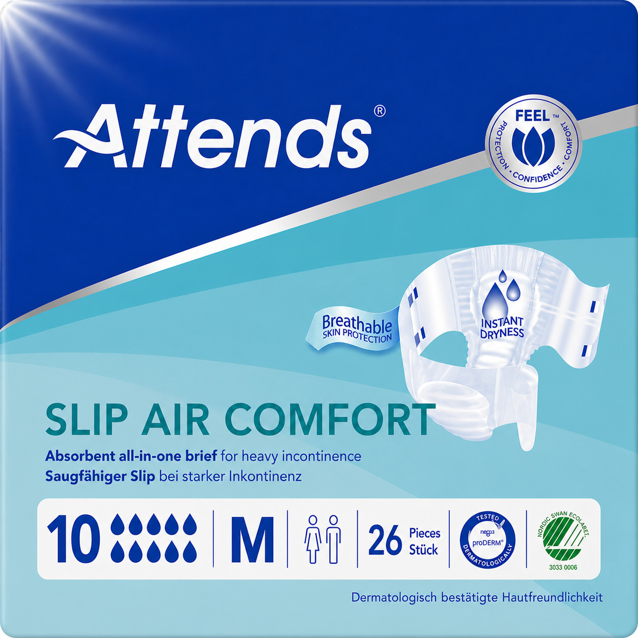 26 x Attends Slip Air Comfort 10 | Medium | High Absorbancy | 1 Pack of 26