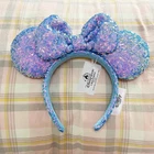 Disney- Parks Aurora Blue Sequin Sparkly Minnie Mouse Ear Bow Headband Gifts