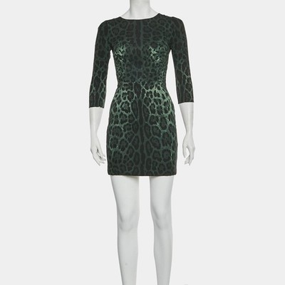 dolce gabbana green leopard dress Dolce & Gabbana Green Leopard Print Silk Knee Length Dress