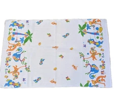 Vintage Colorful Monkey Baby Receiving Blanket Swaddle 39 X 26 Blue Orange Green