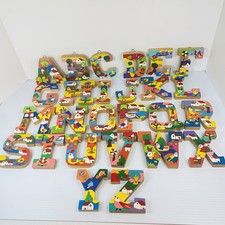 Letter Salvadoran Hand Painted Wood 4" Letters A-Z Lot of 26