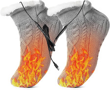 Electric Heated Fleece Socks Slippers, Winter USB Heated Socks Foot Heater for W