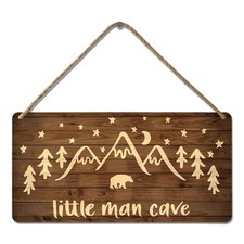 Little Man Cave Sign Woodland Nursery Wall Decor for Baby Boys Rustic Bear Fo...