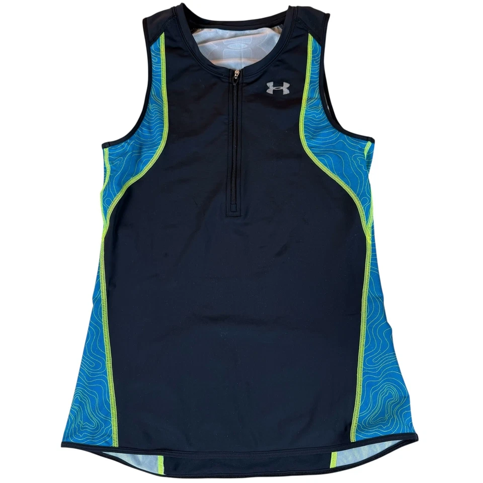 Camiseta deportiva de ciclismo Under Armour grande con cremallera de cuarto maratón triatlón bolsillos traseros Foto 2 de 4