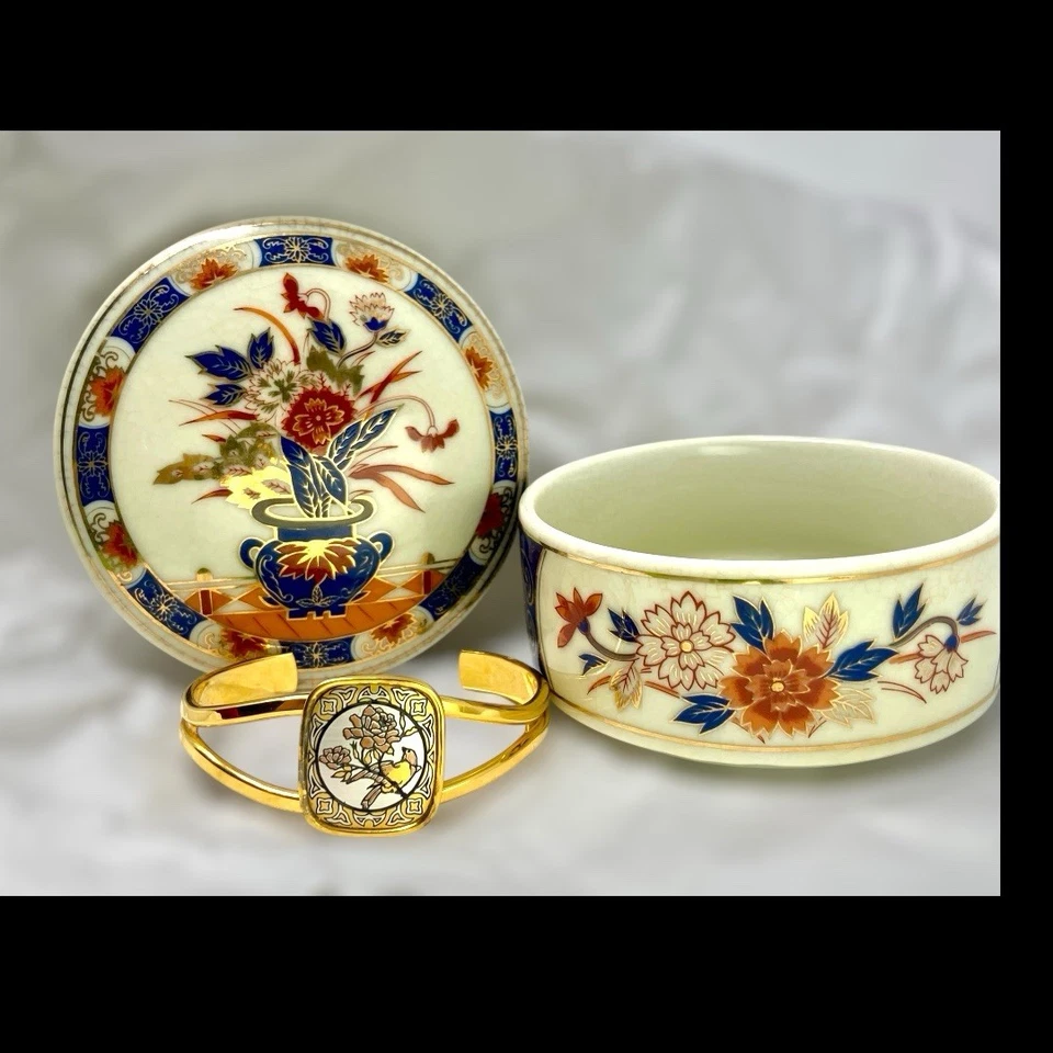 Reed & Barton 大马士革手链 + 高桥日本 Imari 小饰品盒 — 第 2/4 张图片