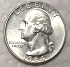 S2 - United States Washington Quarter 25 Cents 1964 Brilliant Unc. Silver Coin