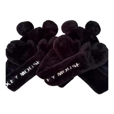 2set Disney Mickey Mouse Fluffy Cap Long Scarf Tokyo Disneyland Black 2023 Japan