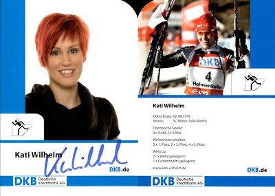 Kati Wilhelm 2 Autogramm AK Autogrammkarte OLYMPIA Biathlon