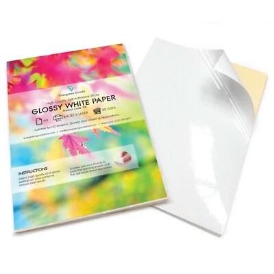 A4 Glossy White Sticker Paper Blank Label Sticky Sheet Inkjet & Laser Printable