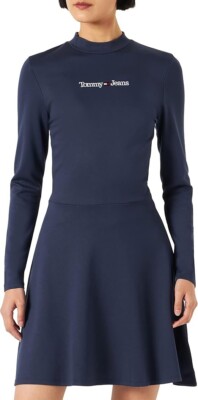 Tommy Jeans Damen Serif Linear Fit and Flare Minikleid dunkelblau Größe L