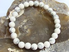Men's Elastic Beaded Bracelet NATURAL Gemstone 8mm WHITE TURQUOISE beads