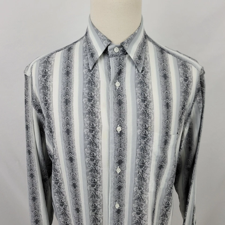 Camisa para hombre Zanella floral y a rayas gris abotonada grande excelente Foto 2 de 4