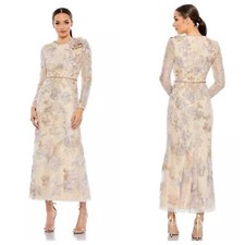 Mac Duggal 11174 Floral Embroidered Lace Trumpet Gown Blush Size 14 NWT