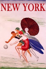 New York Beach Summer Fashion Girls Sun Umbrella Vintage Poster Repro FREE S/H