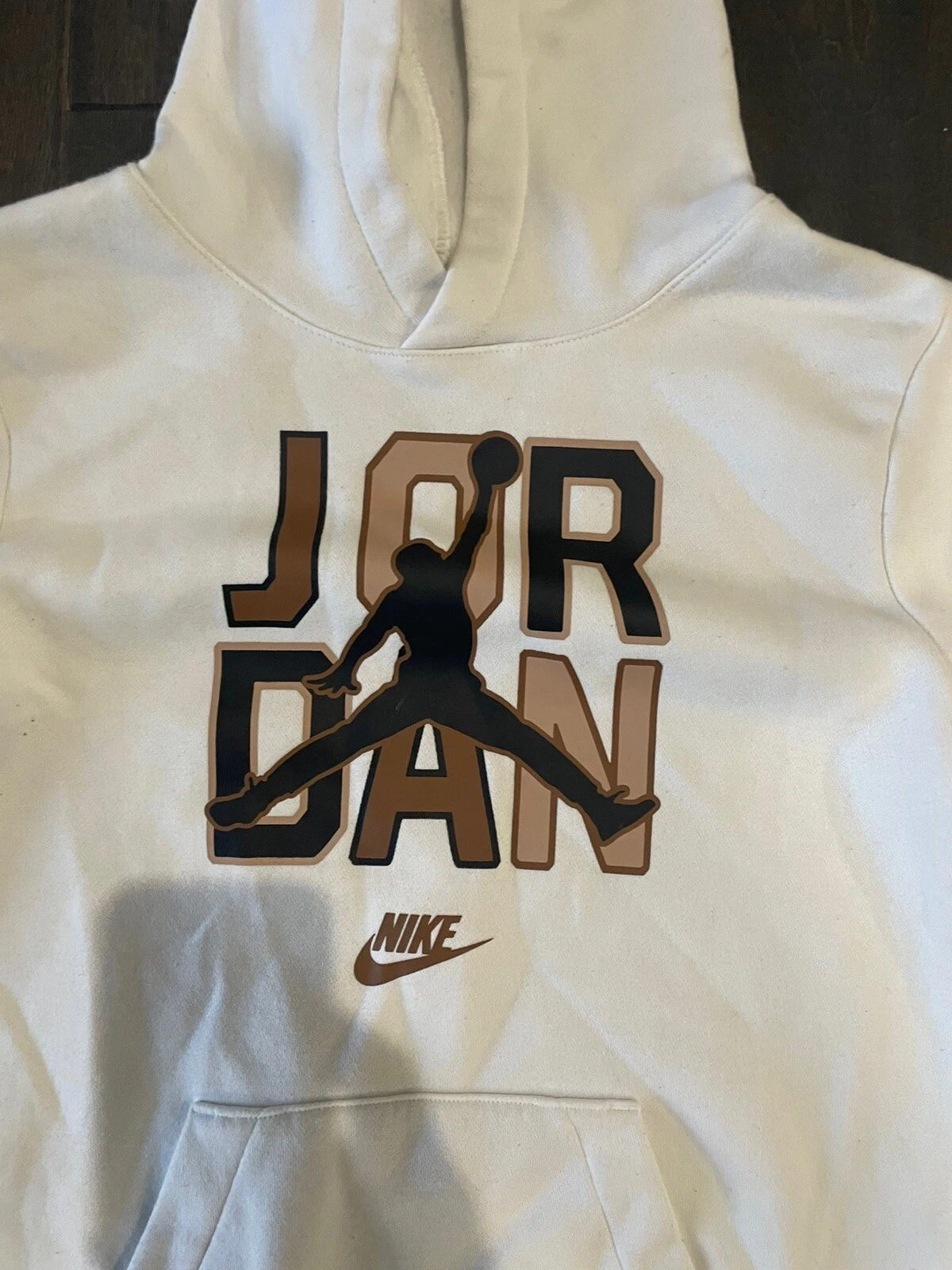 OFF WHITE Felpa con cappuccio unisex Air Jordan panna pile giovanile taglia large