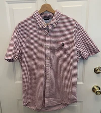 US Polo Assn. Button Down Short Sleeves Red Blue Check Stretch Mens Large