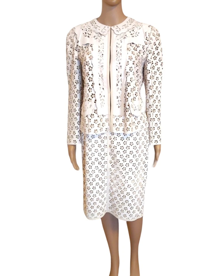 Conjunto de traje chaqueta y falda de cuero corte láser ROBERTO CAVALLI RUNWAY talla IT42-44/US 6 Foto 2 de 4