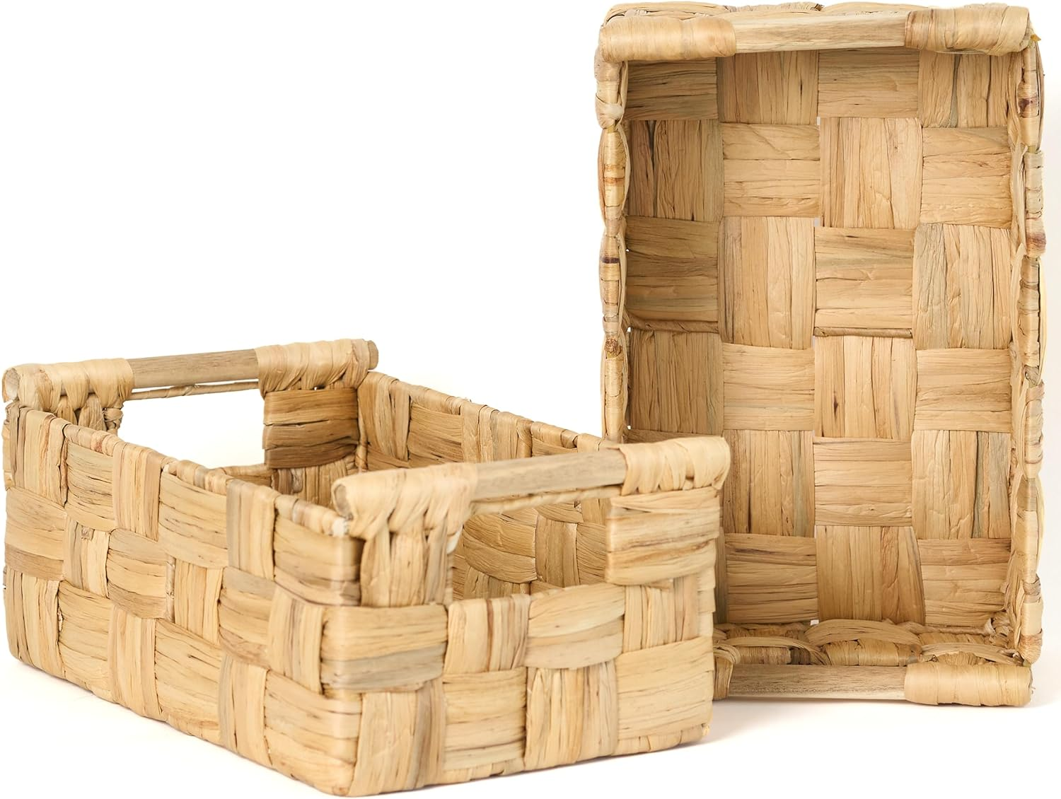 Wicker Storage Baskets for Organizing, Water Hyacinth Baskets for Shelves, Natur-image
