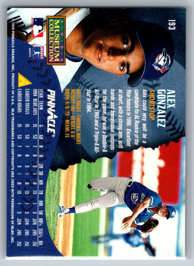 1995 Pinnacle #193 Alex Gonzalez Museum Collection | eBay