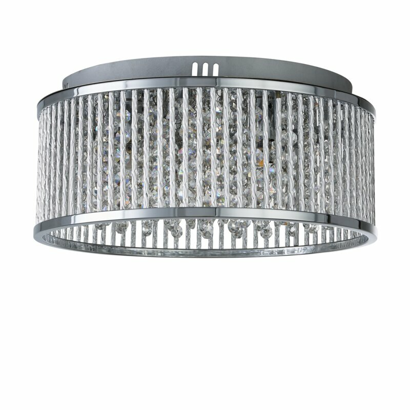 Ceiling Flush Light with Crystal Drops, 4 Light Chrome Stylish Modern