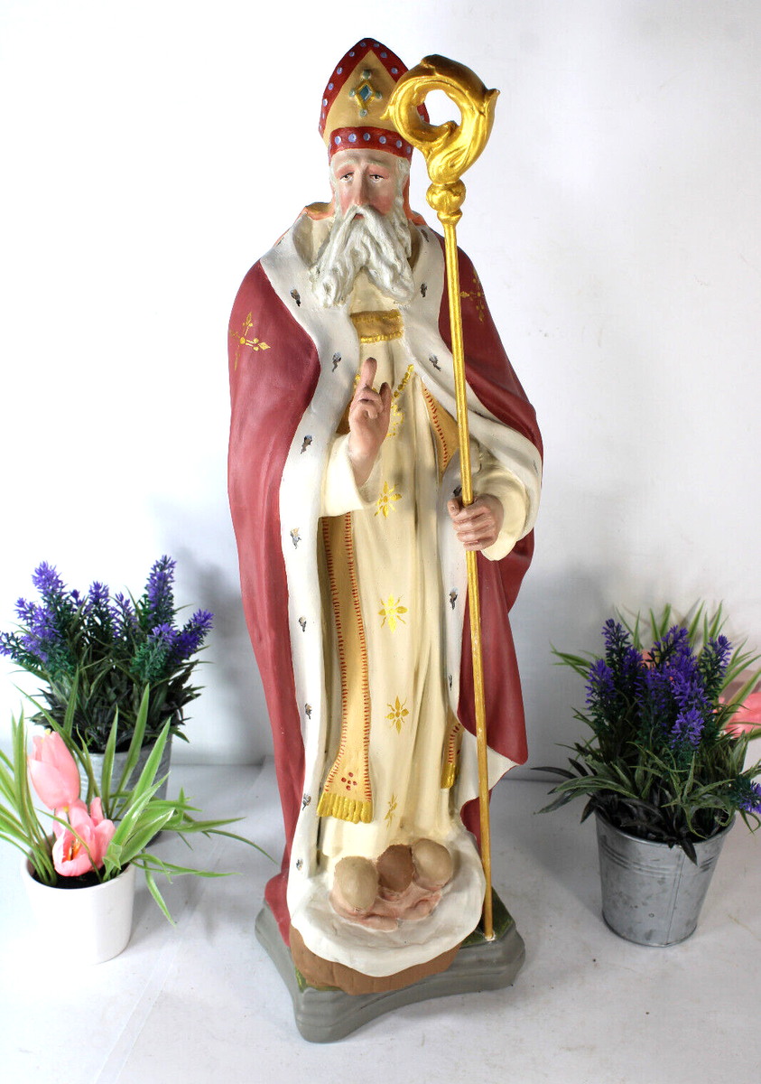 Antique XL RARE ceramic SAint NICHOLAS children bishop religious