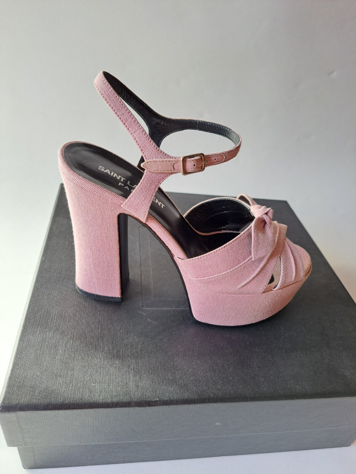 Sandali con tacco Yves Saint Laurent rosa denim plateau taglia 36