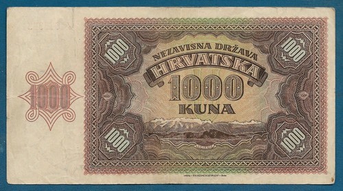 CROATIA (BELGRADE stamp) banknote 1000 Kuna 1941 with АРХИВА stamp - Picture 2 of 2