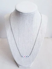 NEW!! LOVE Alphabet Letter Beaded Silver Stainless Steel Necklace 