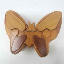 5  Pc Hand Crafted Wooden Butterfly Puzzle Box Jewelry or Trinket Holder Lined