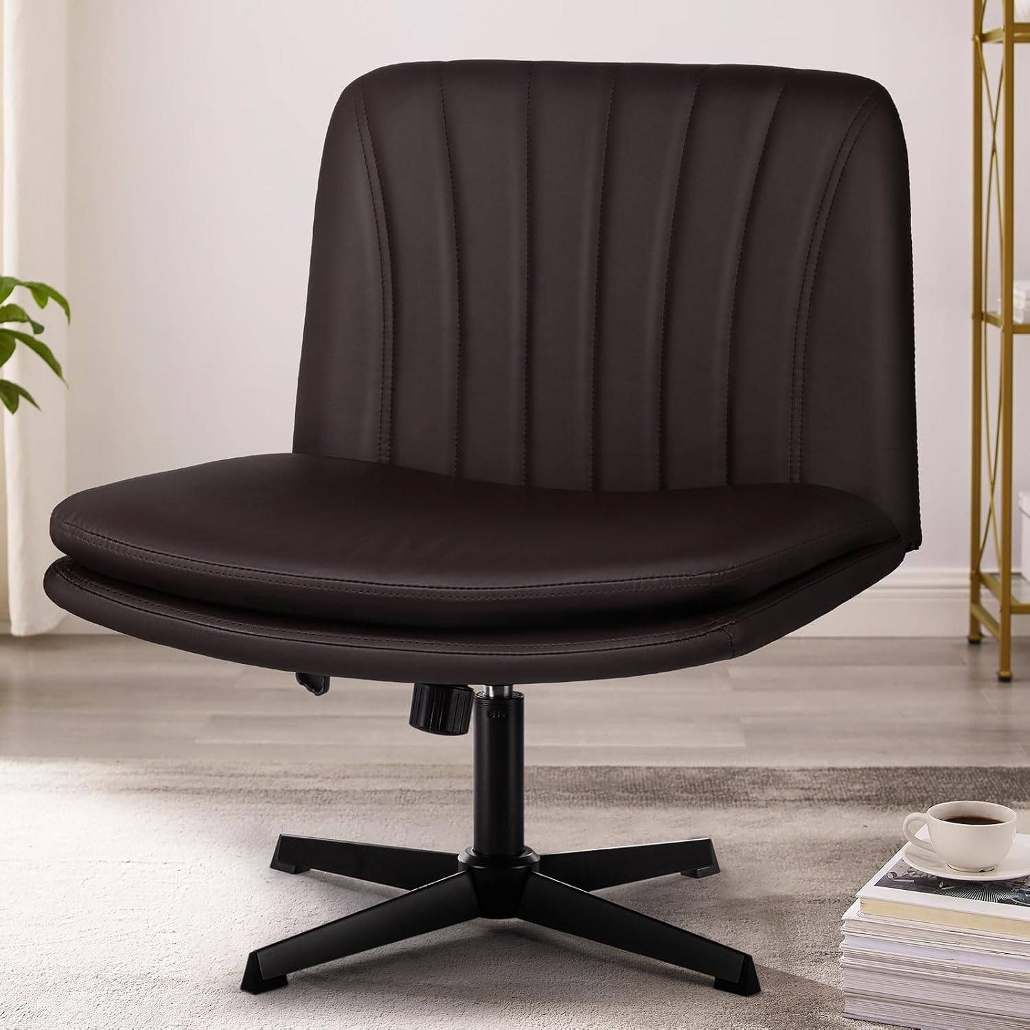 Criss Cross Legless Office Desk Chair Armless PU Leather Modern Design