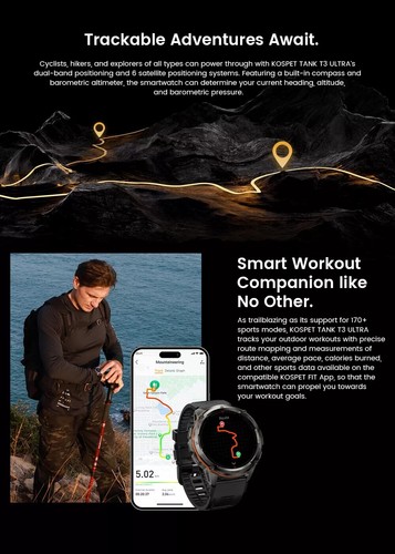 KOSPET TANK T3 ULTRA Smart Watch for Men GPS Smart Watches 5ATM Silver Watch - 第 2/12 張圖片