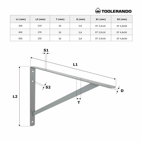 Soporte para estante triángulo escuadra acero pared riel perfil ranuraToolerando - Imagen 4 de 8