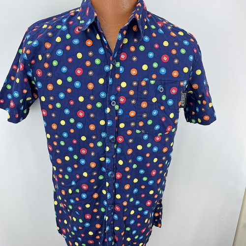 M&M's Candies Hawaiian Aloha M Shirt Blue Button Down Officially Licensed Candy - Picture 12 of 14