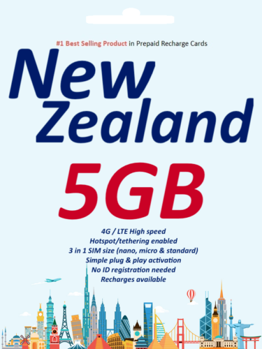 New Zealand Travel - 15 days 5GB One NZ Prepaid data SIM card 4G/LTE - Zdjęcie 1 z 4