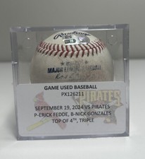 Nick Gonzales Career Triple #3 Base Hit Game Used Baseball Pirates 9/19/24 MLB