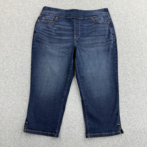 Croft Barrow Hose Damen 14 Denim Pull-On Capri Komfort Bund Taschen Preppy