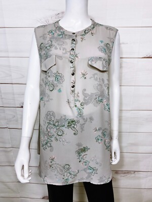 Torrid Womens Blouse Size 2 Gray Floral Buttons Sleeveless Top