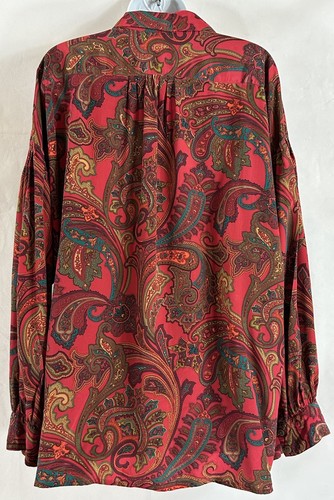 Vtg Linda Allard Ellen Tracy Silk Size M Dark Red Floral Paisley Luxury Blouse - Picture 9 of 20