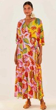 FARM Rio Mixed Beaks & Bananas Maxi Wrap Dress Sz L Tropical Resort Colorful