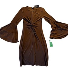 NWT New Tommy Hilfiger Mini Chocolate Brown dress Long Bell Sleeve Womens Size 2