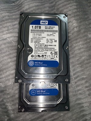 2  Used Western Digital (WD) Blue 1.0TB Desktop Hard Drive, model WD10EZEX.