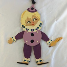 Mertens Kunst Wood Jumping Jack Harlequin 1967 Clown Western Germany 12"