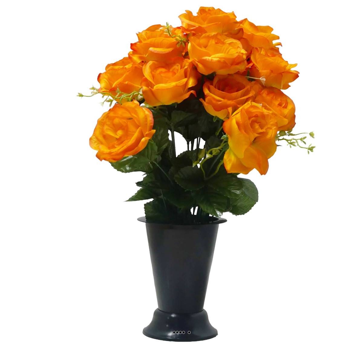 Cône de roses orange artificielles haut de gamme cimetière H43cm