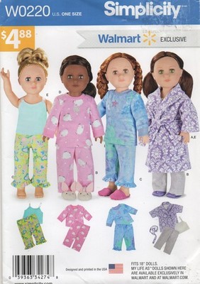 Simplicity Schnittmuster 0220 18'' Puppenkleidung Pyjama Morgenmantel Nacht Sets Neu