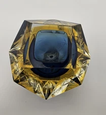 Stunning Murano Cut Crystal Faceted Art Glass Ashtray Dish Vintage and Glows