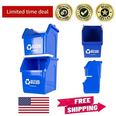 2-Pack 6 Gallon Blue Recycling Containers - Eco-Friendly Craftsmanship for Home
