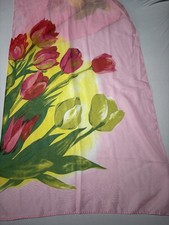 Vintage Sheer Tulip Pink Scarf BOHO Bloomcore Floral Retro Fairy Spring Pastel